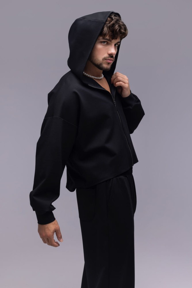 Bluza męska Prince - czarny, szeroka, oversize, szerokie rękawy, zamek, kaptur