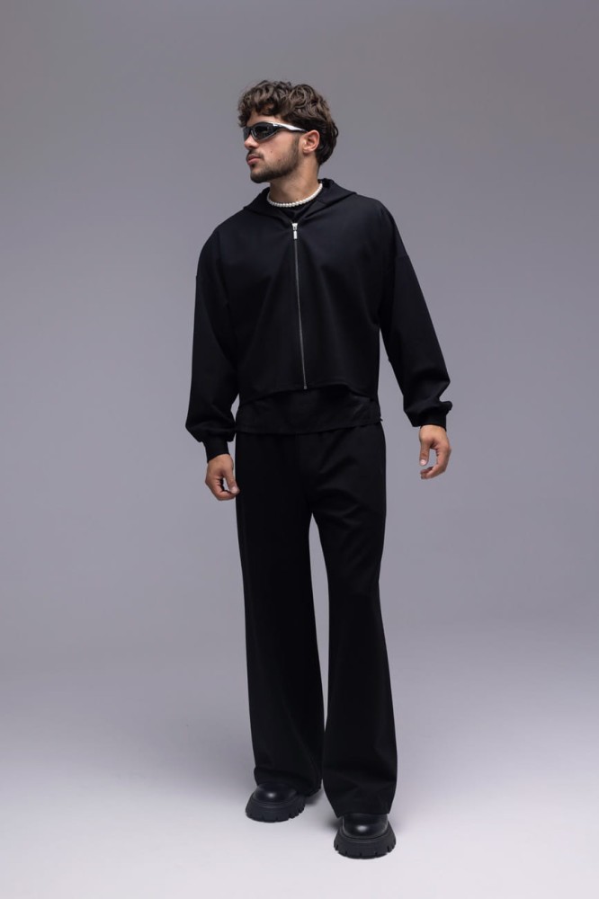 Bluza męska Prince - czarny, szeroka, oversize, szerokie rękawy, zamek, kaptur