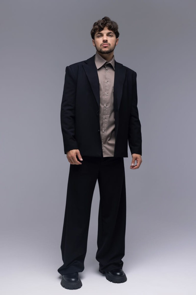 Spodnie męskie Lord - głęboka czerń, prosta nogawka, kieszenie boczne