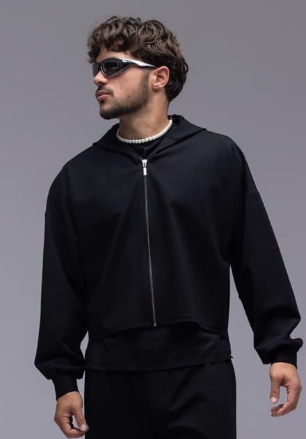 Bluza męska Prince - czarny, szeroka, oversize, szerokie rękawy, zamek, kaptur