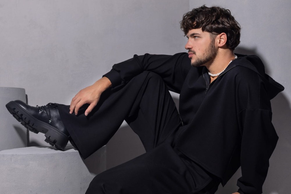 Bluza męska Prince - czarny, szeroka, oversize, szerokie rękawy, zamek, kaptur