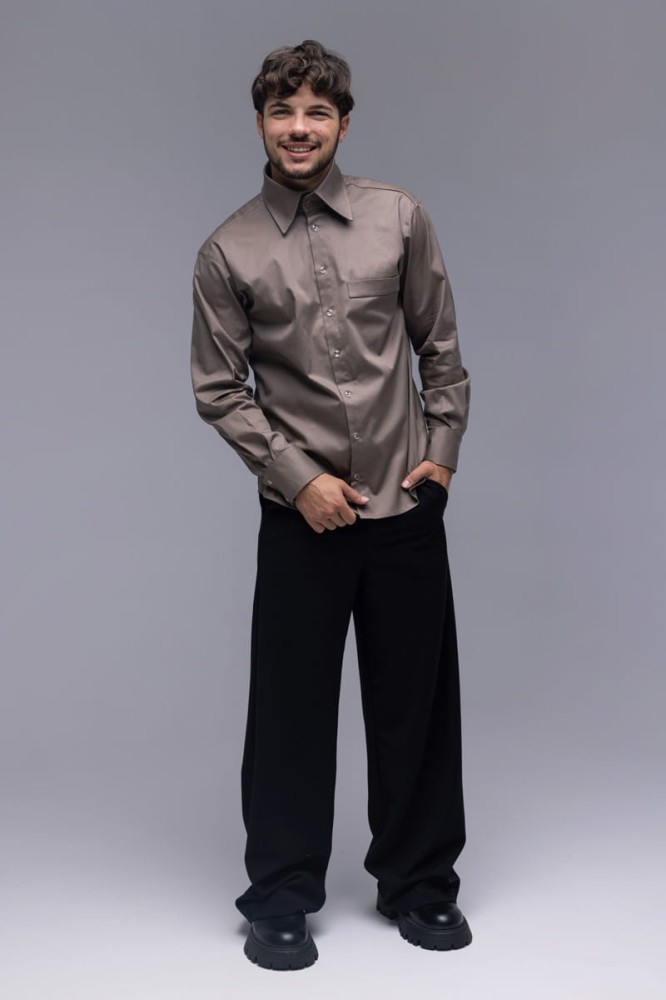 Koszula męska Boss - dopasowany krój, wysoki kołnierzyk, wysoki mankiet, guziki, bawełna