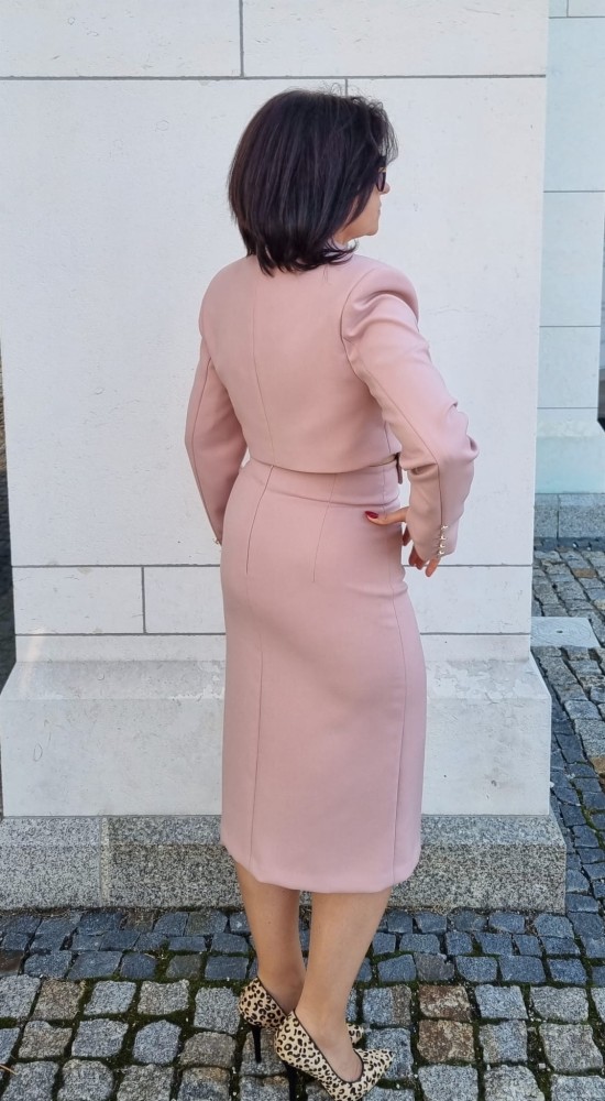 Spódnica The Pensil Rose - brudny róż, wąska, wysoki stan, rozporek z przodu, ozdobne guziki